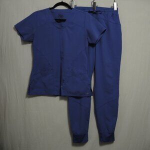 Women's Barco One Scrub Set Purple Blue Color V-Neck Top Jogger Pants Sz Small
